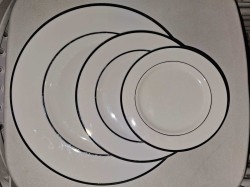 Classic White and silver Rim Plate Set (Dinner, Salad & Dessert)