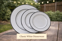 Classic White and silver Rim Plate Set (Dinner, Salad & Dessert)