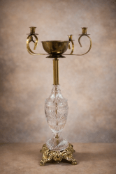 1241541165651458625 1772200397 1 Vintage Brass & Crystal Pedestal Centerpiece