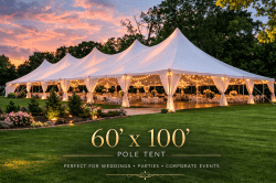 60X100 pole tent rental setup by A&L Party Essentials in Aurora IL